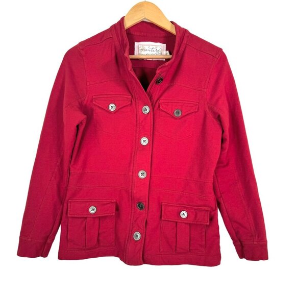Aventura Utility Safari Jacket Button-Front Twill Organic Cotton Red Size M - Picture 1 of 7